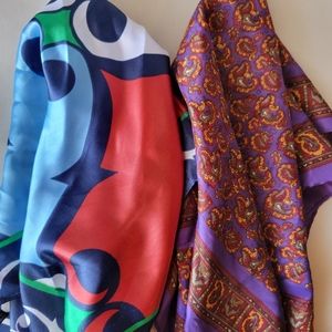 Two Scarves ~ 80's (?) Purple Paisley (Vintage?) & Euro-Style Motif